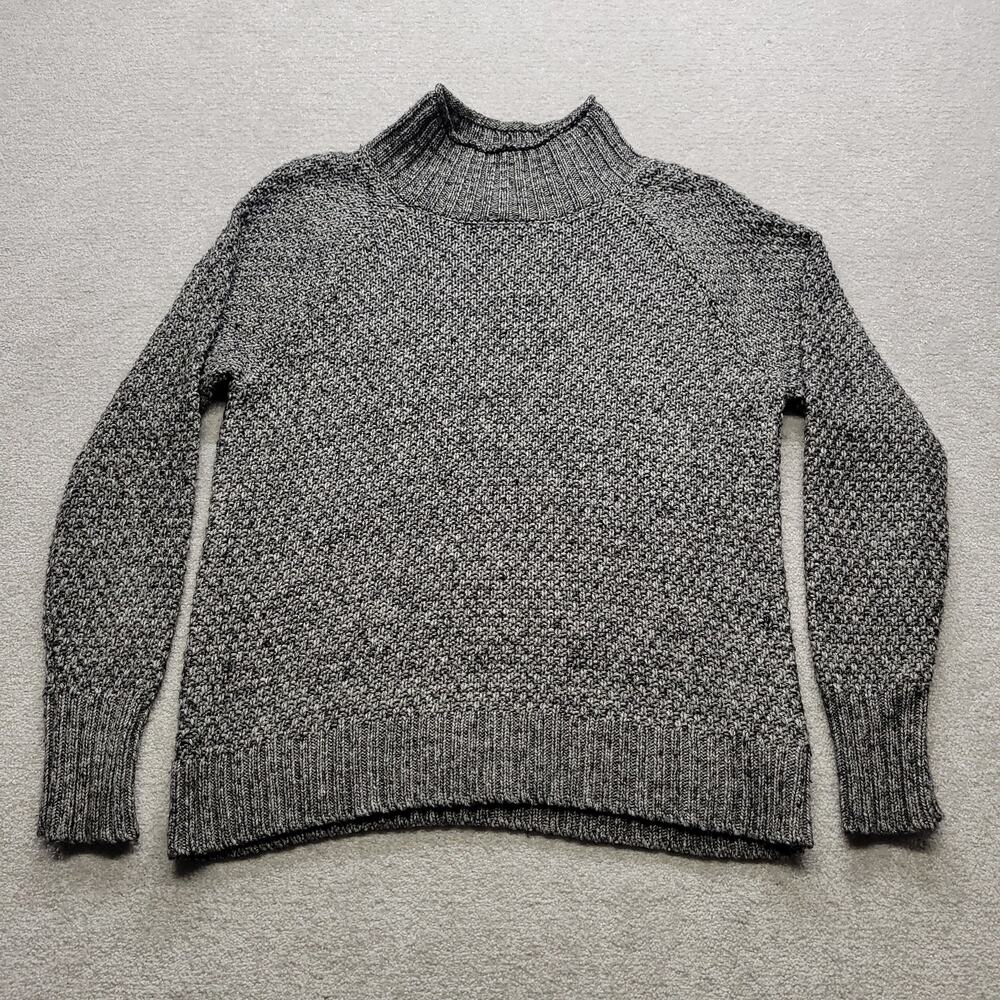 Chaps Mens Large Chunky Knit Mock Neck Sweater Gray Marled Pullover Winter